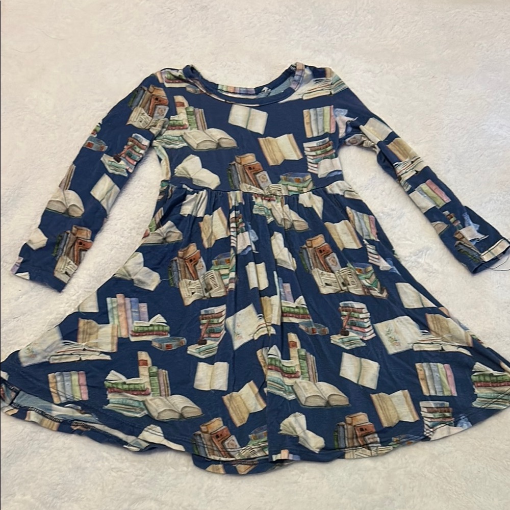 Posh Peanut 2T Long Sleeve Twirl Dress with School/Library Books